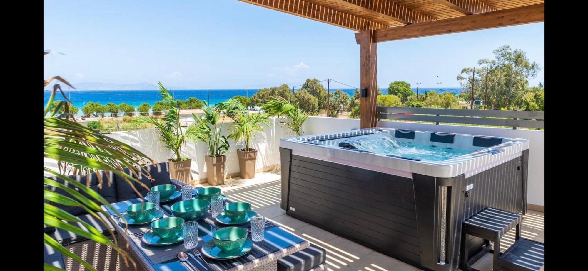 Odyssea Top View & Hot Jacuzzi Front Beach Kremasti  Bagian luar foto
